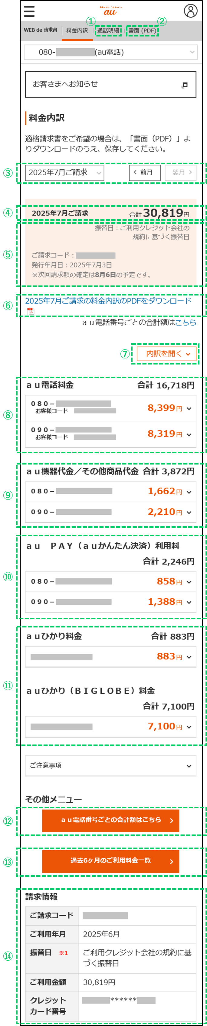 請求書・明細書の読み方・イメージを確認する | スマートフォン・携帯