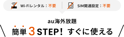 Wi-Fiレンタル：不要 | SIM開通設定：不要　au海外放題簡単3STEP！すぐに使える