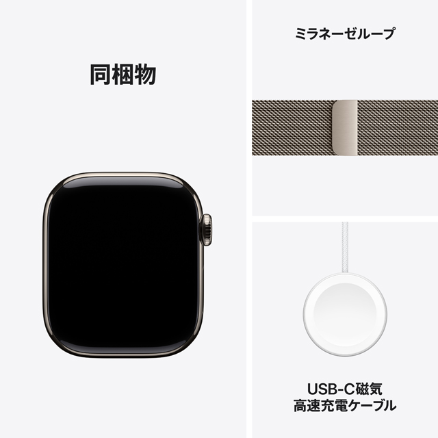 Apple Watch Series 10 ナチュラルチタニウムケース同梱物やバンドについての画像