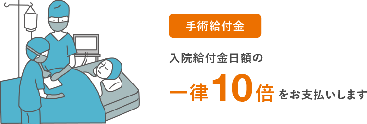 手術給付金 入院給付金額の一律10倍をお支払いします