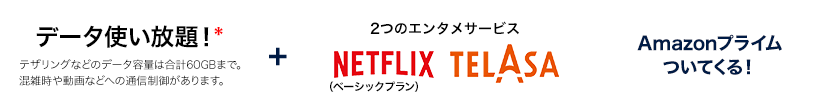 データ使い放題！+auのエンタメサービス　Netflix TELASA Amazonプライムついてくる！