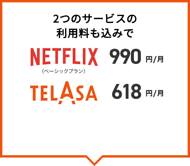 2つのサービスの利用料も込みでNETFLIX 990円／月、TELASA 618円／月
