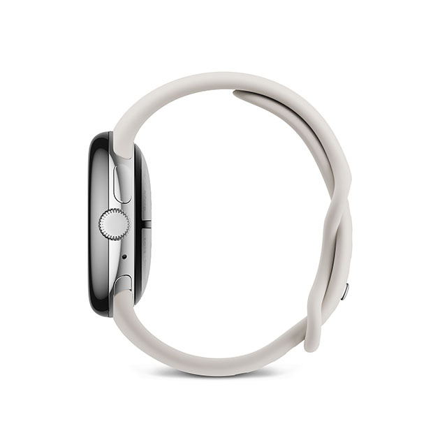 Google Pixel Watch 3（41mm）Polished Silver+Porcelain 横（左）向き