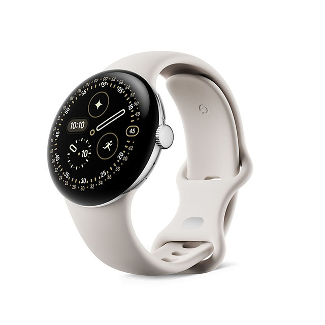 Google Pixel Watch 4（41mm）Polished Silver+Porcelain 左振り