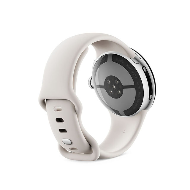 Google Pixel Watch 4（41mm）Polished Silver+Porcelain 後ろ右振り