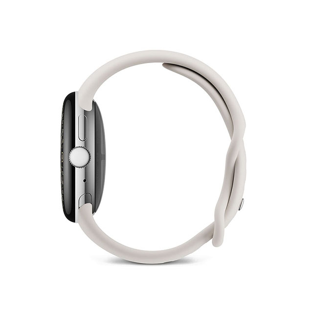 Google Pixel Watch 4（41mm）Polished Silver+Porcelain 横（左）向き
