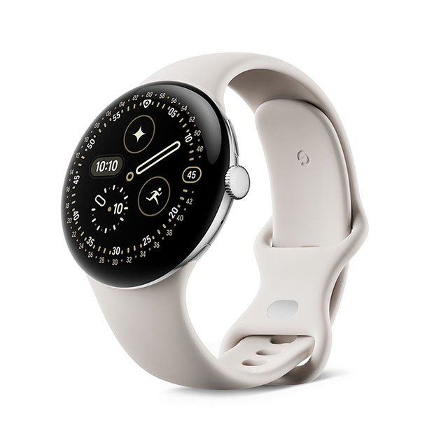 Google Pixel Watch 4（45mm）Polished Silver+Porcelain 左振り