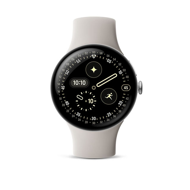 Google Pixel Watch 4（45mm）Polished Silver+Porcelain 正面