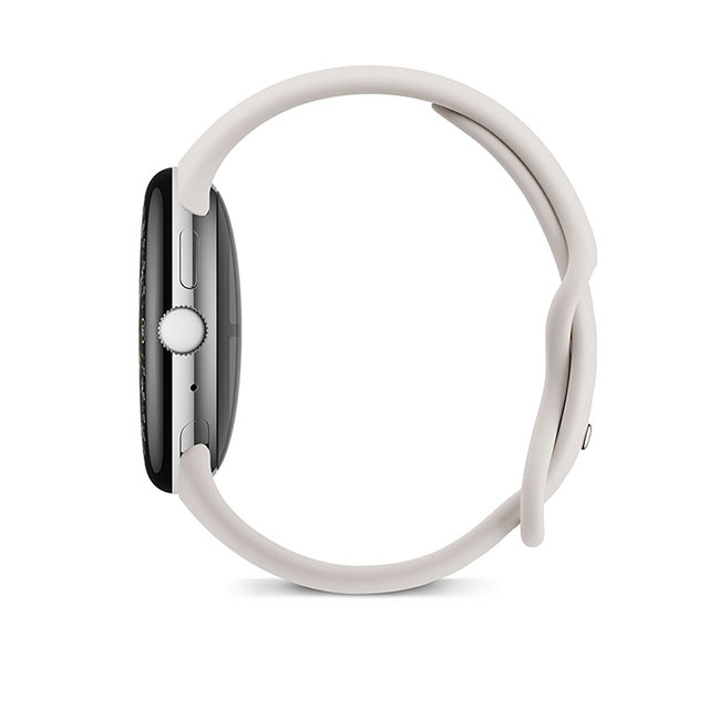 Google Pixel Watch 4（45mm）Polished Silver+Porcelain 横（左）向き