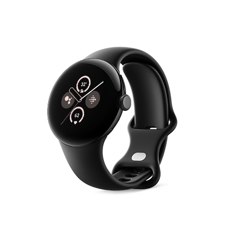 Google Pixel Watch 2 Matte Black アルミケース／Obsidian アクティブバンド 斜め
