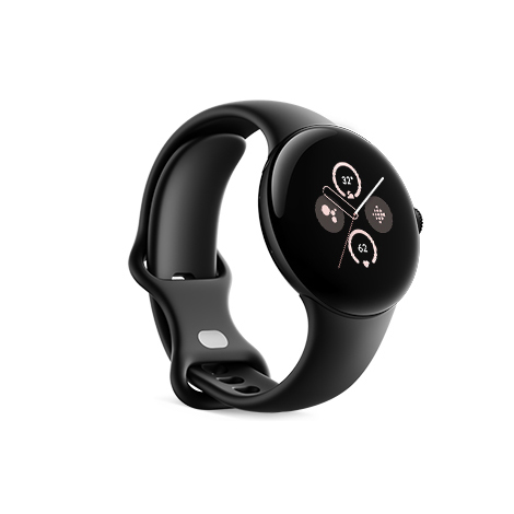 Google Pixel Watch 2 Matte Black アルミケース／Obsidian アクティブバンド 斜め