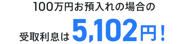 100万円お預入れの場合の受取利息は5,102円!