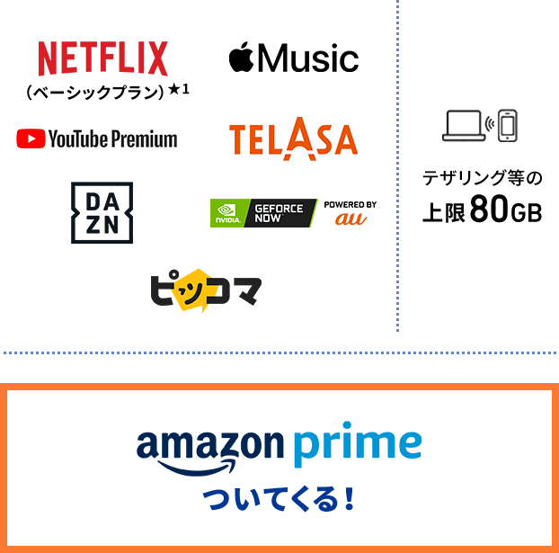 Netflix（ベーシックプラン）★1 apple Music Youtube Premium TELASA DAZN Gerorce Now / テザリングなどの上限80GB
