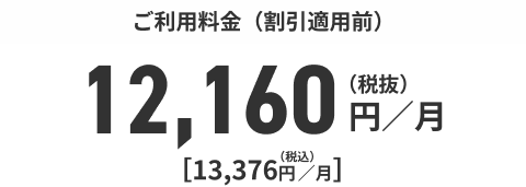 ご利用料金（割引適用前）12,160円／月（税抜）[13,376円／月]（税込）