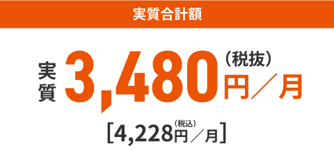 実質合計額 3,480円／月（税抜）[4,228円／月]（税込）