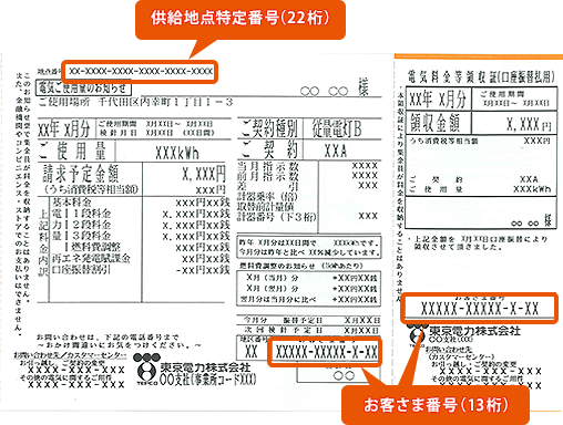 東京電力の電気ご使用量のお知らせ（検針票）イメージ