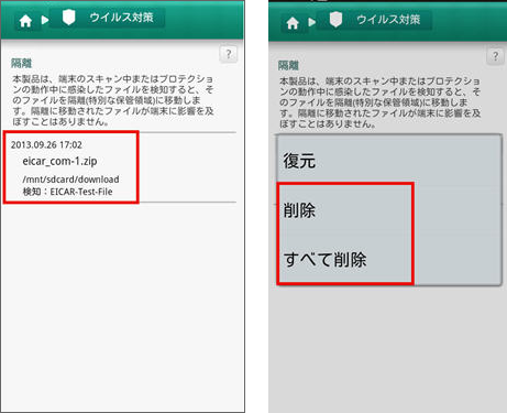 ウイルス感染の可能性のあるオブジェクトの隔離 STEP3