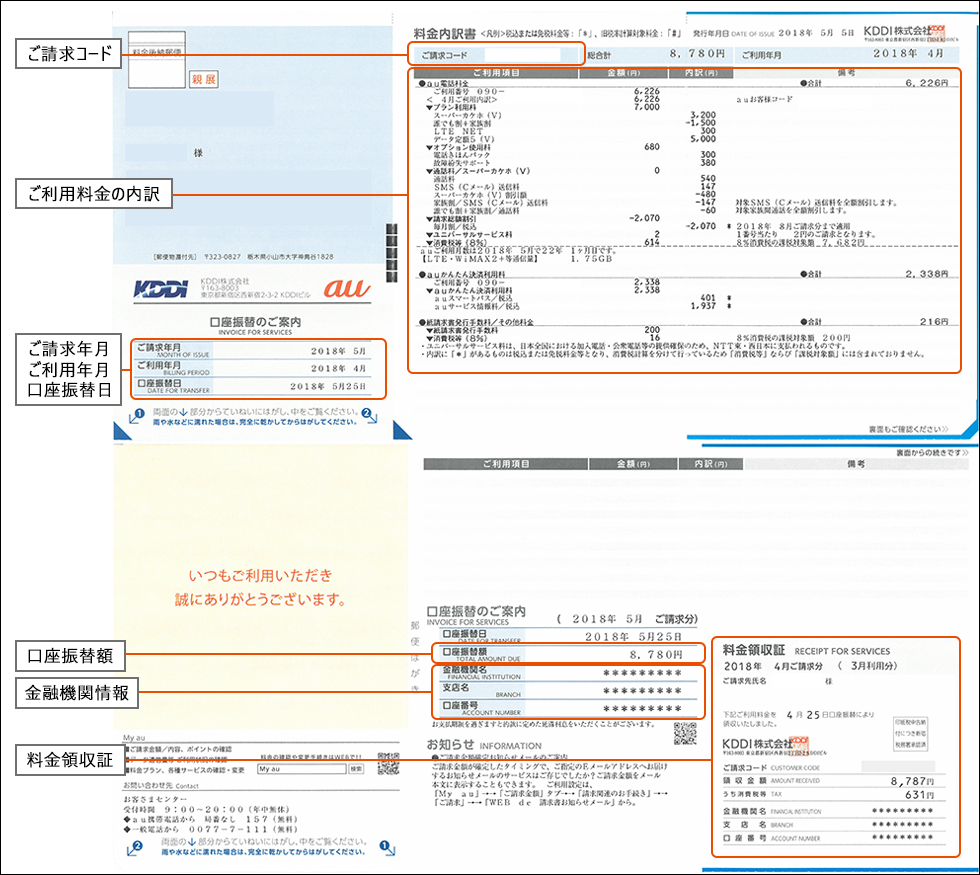 請求書 明細書の読み方 イメージを確認する スマートフォン 携帯電話およびインターネット 電話をご利用の方 Au