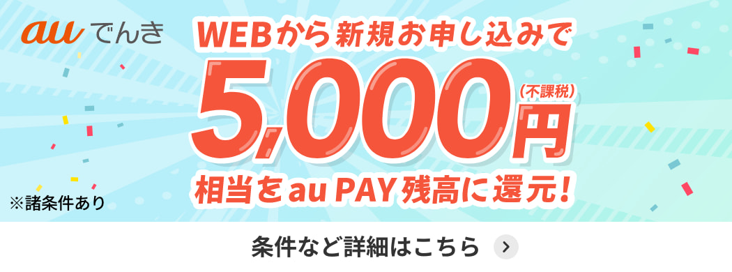 Webから新規お申し込みで5,000円(不課税)相当をau PAY 残高に還元