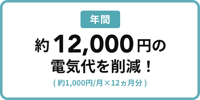 年間約12,000円の電気代を削減！（約1,000円/月×12ヵ月分）