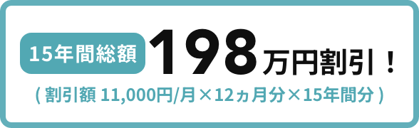 15年間総額198万円割引！（割引額 11,000円/月×12ヵ月分×15年間分）